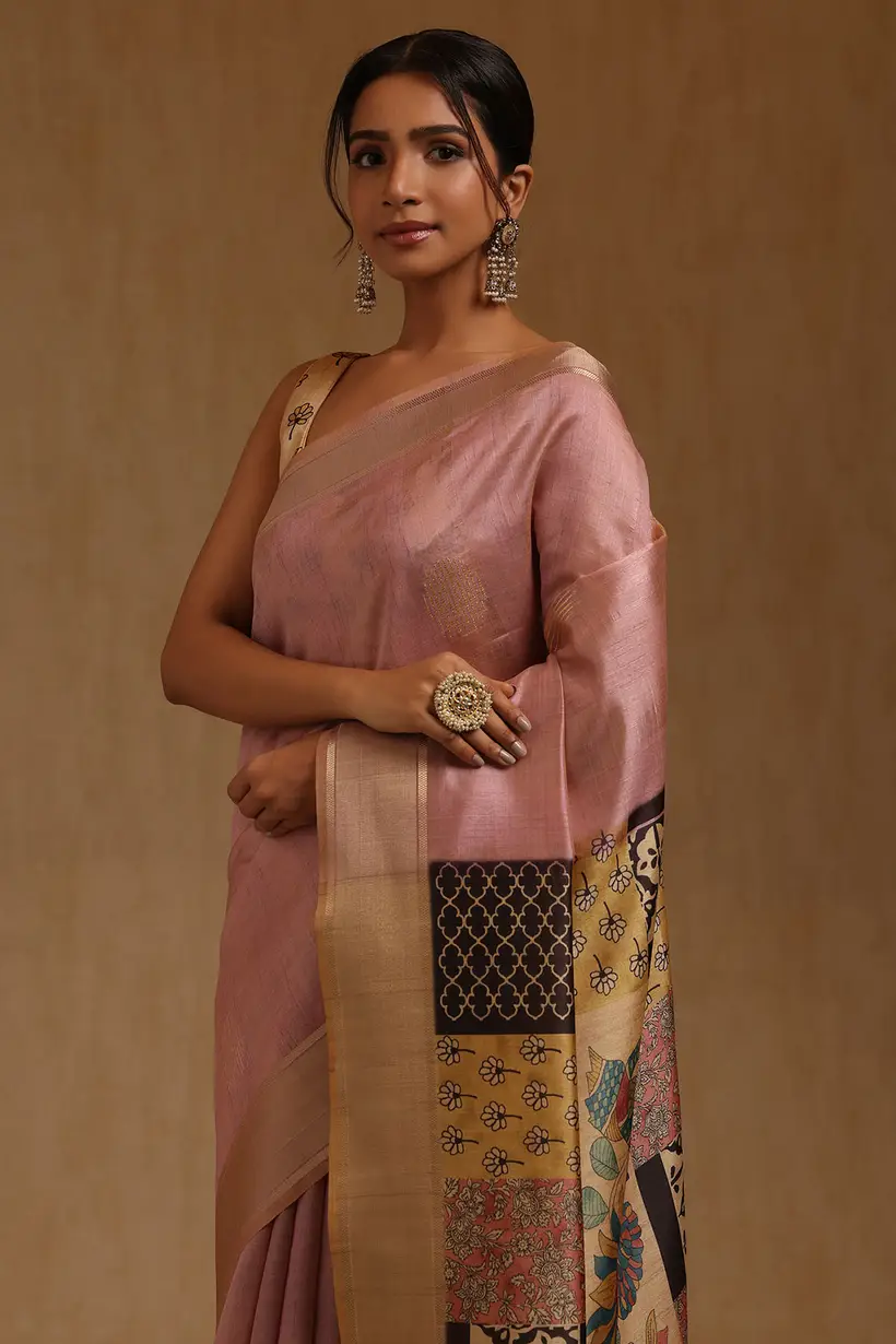 Purple Tussar Floral Zari Woven Saree